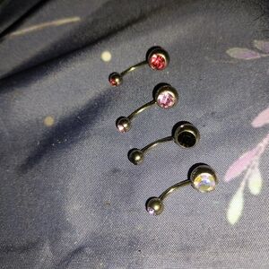 New Set of 4 Stainless Steel Rhinestone Belly Button Rings
